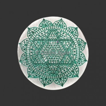 Engraved Heart Chakra Symbol Selenite Plate | Coaster